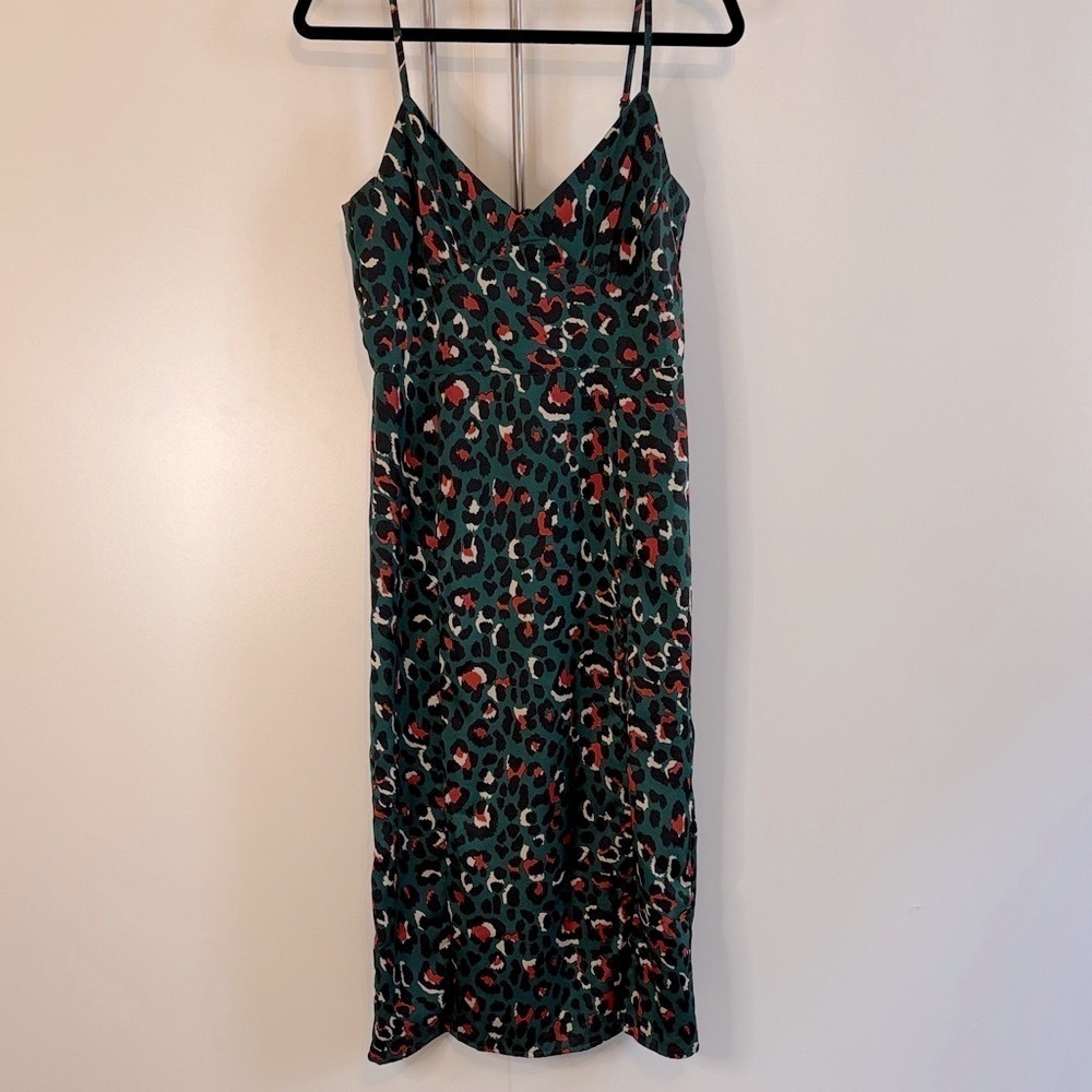 Leith Green and Red Animal Print Midi Dress